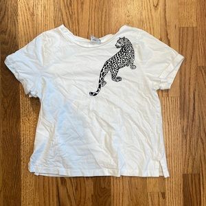 Anthropologie white tee with leopard